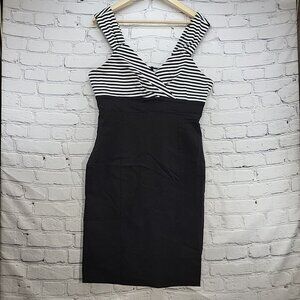 Hot Topic Dress Womens XL Black White Striped Stretch Pencil V-Neck